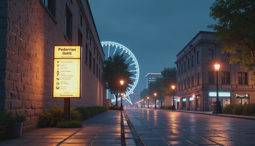 Concept illustration of civic signage in a nighttime district