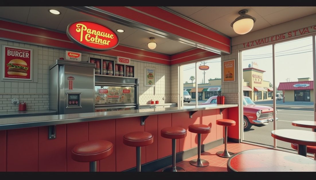 Concept illustration of a nostalgic fast-food restaurant