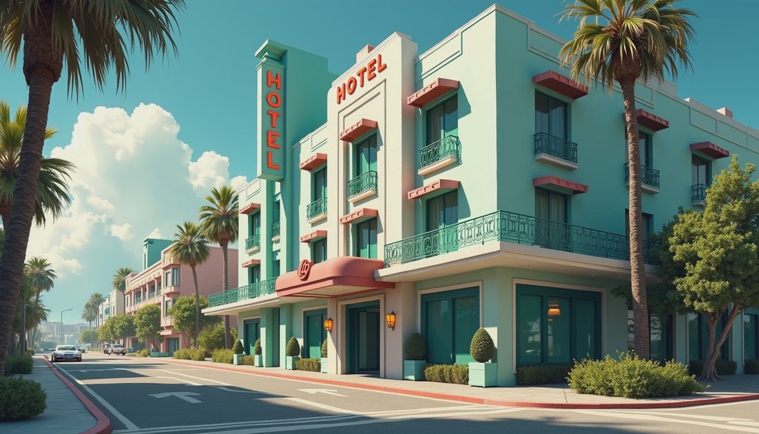 Concept illustration of a waterfront hotel sign