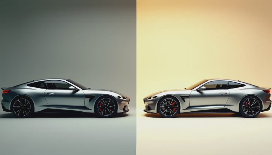 Front and rear views of the same fictional coupe illustrating visual vehicle identification.