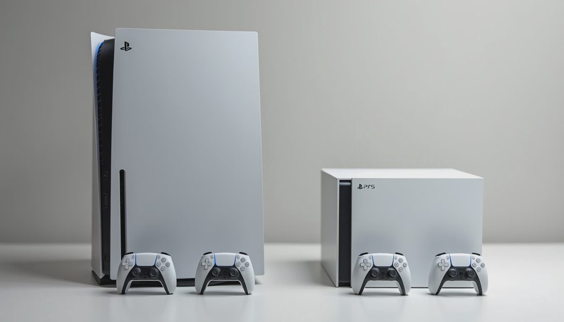 Two differently sized console models illustrating hardware differences without performance ratings.
